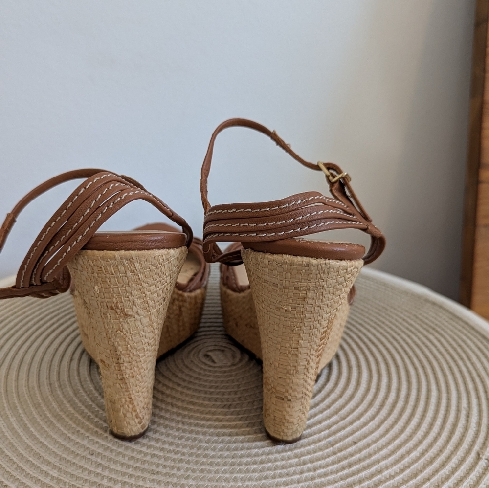 J.CREW Tan Leather Espadrille Wedge Sandals - Picture 6 of 7